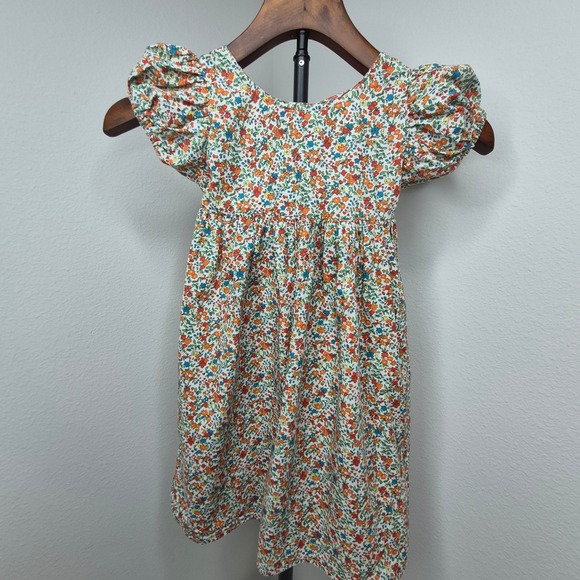 Unbranded Other - Girls Floral Puff Sleeve Dress‎ Criss Cross Open Back Ditsy Print Multicolor 4/5